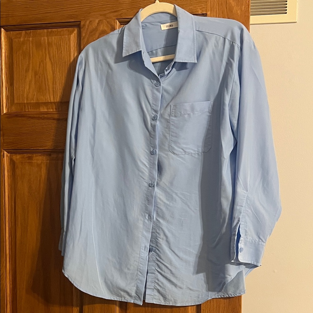 STORQ Light Blue Maternity Easy Button Up Shirt - Size 1